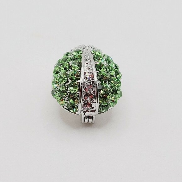 Pave Rhinestone Ladybug Brooch 5/8" Silver Tone Green Insect EUC Small Bling - Picture 4 of 9